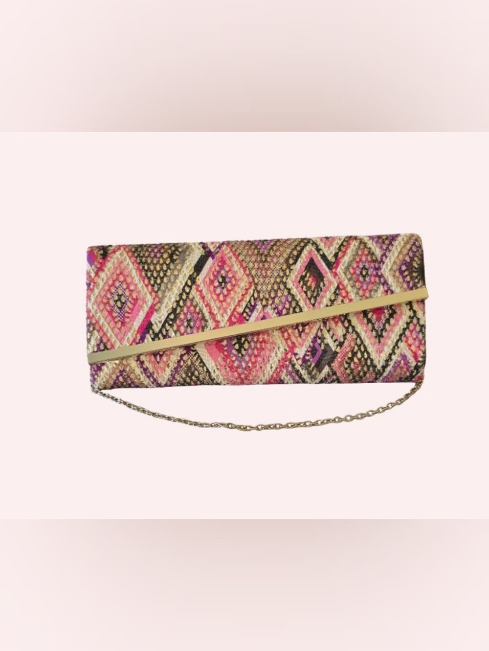 Vintage Jessica McClintock Handbag Crochet Clutch Hard Case Knit Shoulder Purse